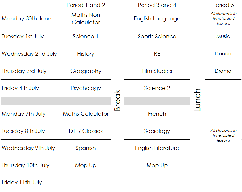 Y10 exam timetable